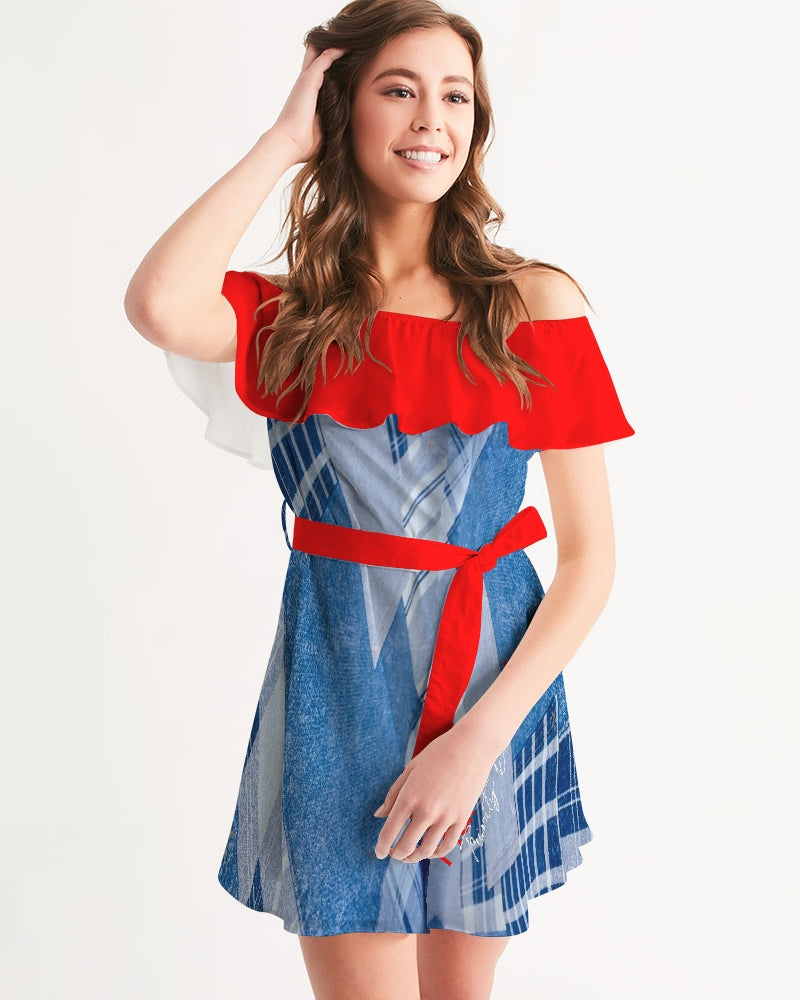 Denim red 1.0 Women's Off-Shoulder Dress