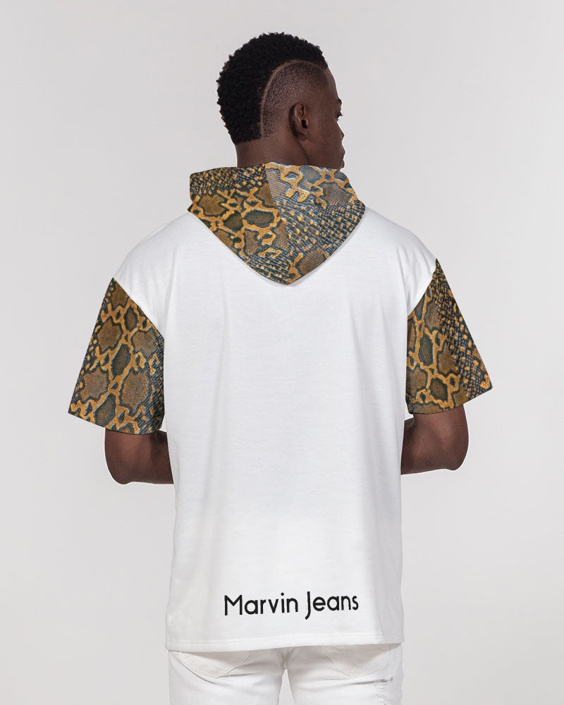 Calf print Gospel message Romans 5:8 Men's Premium Heavyweight Short Sleeve Hoodie