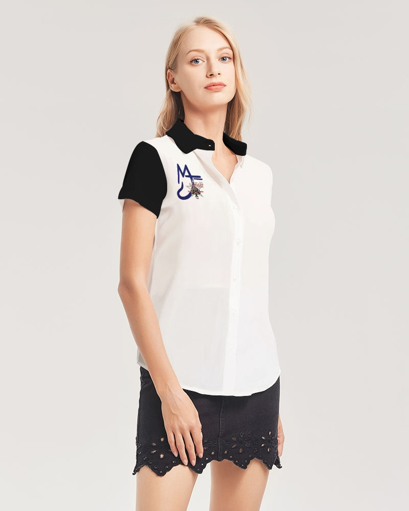 Black and white by Marvin Jeans and Trinity D Marvin Women's Short Sleeve Button Up