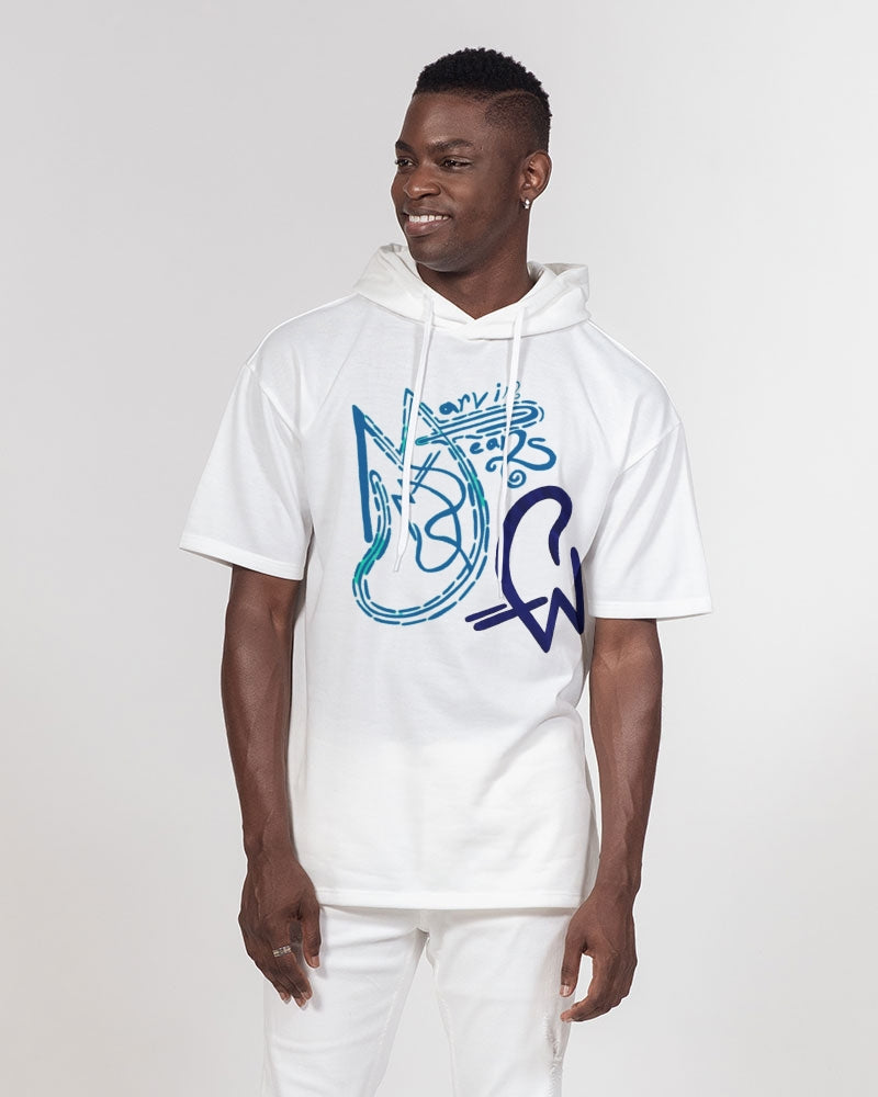 Two logo's all white by Marvin Jeans and Trinity D Marvin Men's Premium Heavyweight Short Sleeve Hoodie