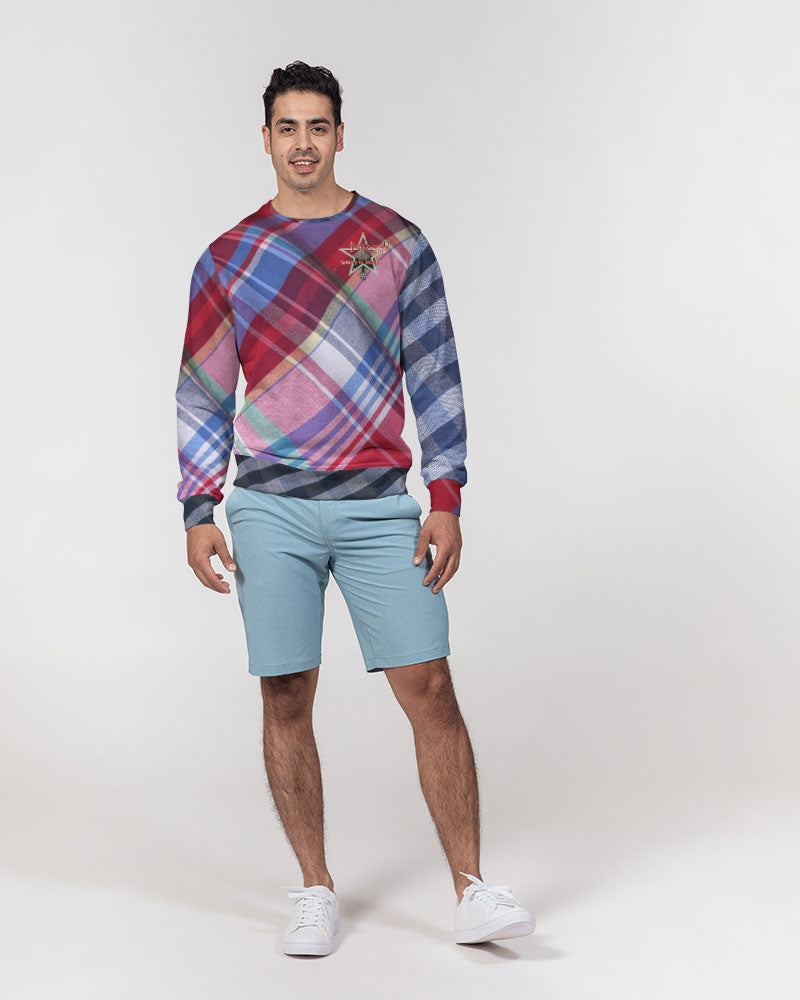 Plaids blue stripes by Marvin Jeans and Trinity D Marvin Men's Classic French Terry Crewneck Pullover