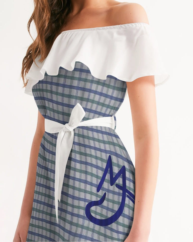 Grid mix by Trinity D. Marvin and Marvin Jeans Women's Off-Shoulder Dress
