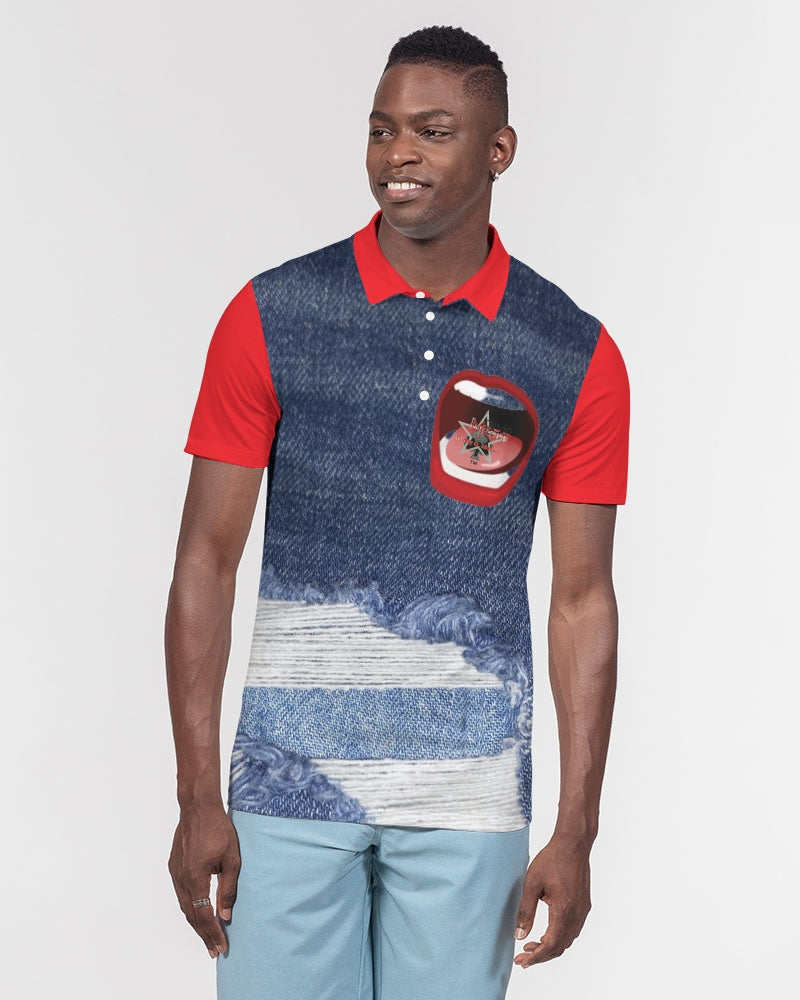 Word of Mouth denim red by Marvin Jeans and Trinity D Marvin Men's Slim Fit Short Sleeve Polo