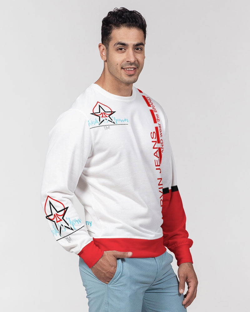 Red and white BY MARVIN JEANS Men's Classic French Terry Crewneck Pullover