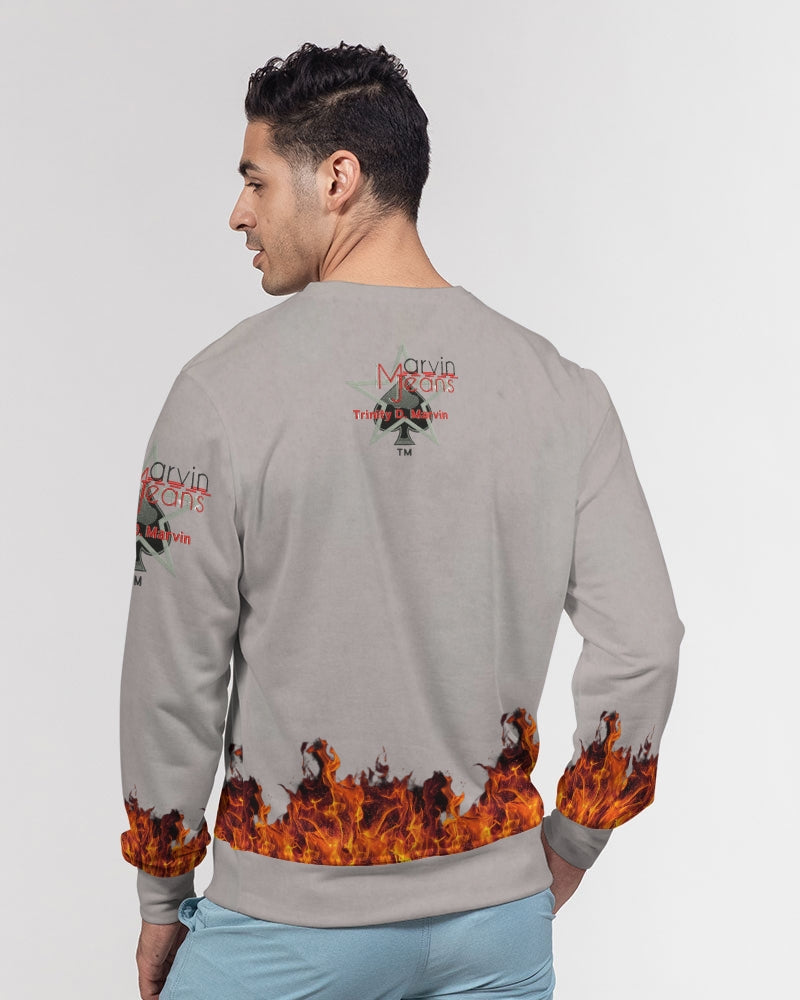 Light grey fire by Marvin Jeans and Trinity D Marvin Men's Classic French Terry Crewneck Pullover