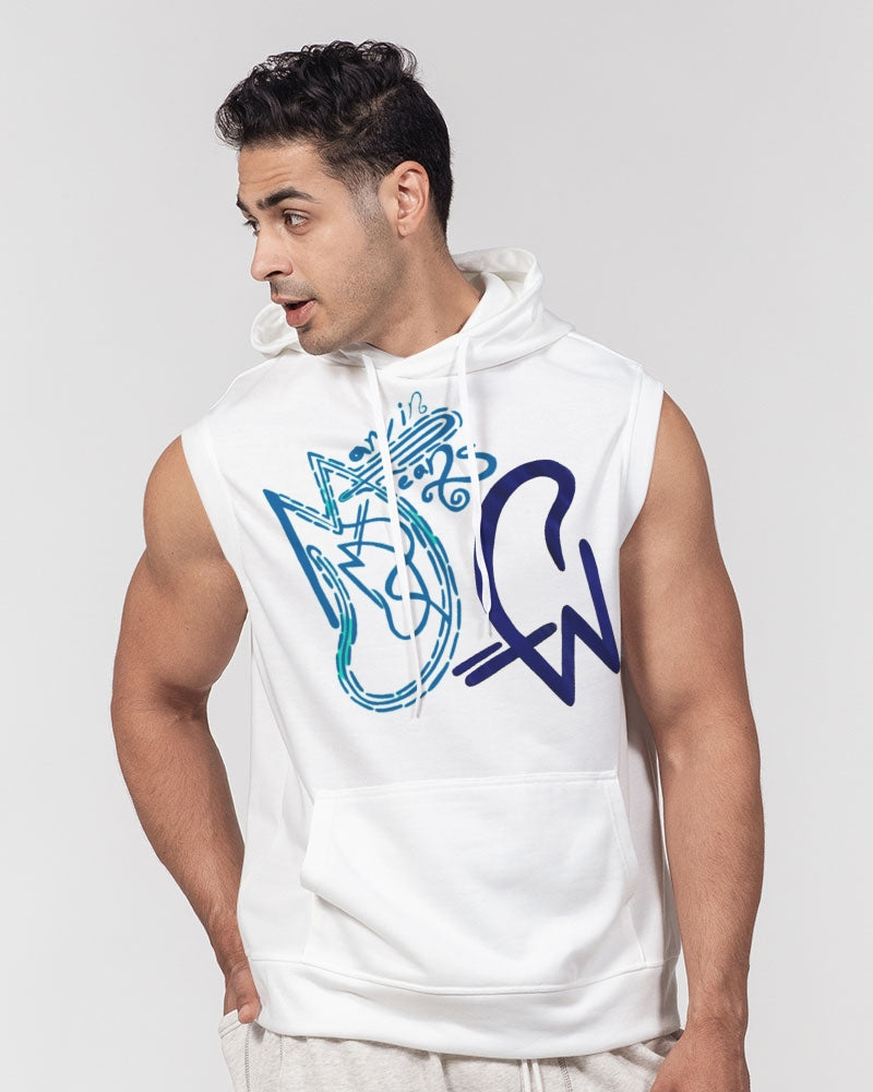 Two logo's all white by Marvin Jeans and Trinity D Marvin Men's Premium Heavyweight Sleeveless Hoodie