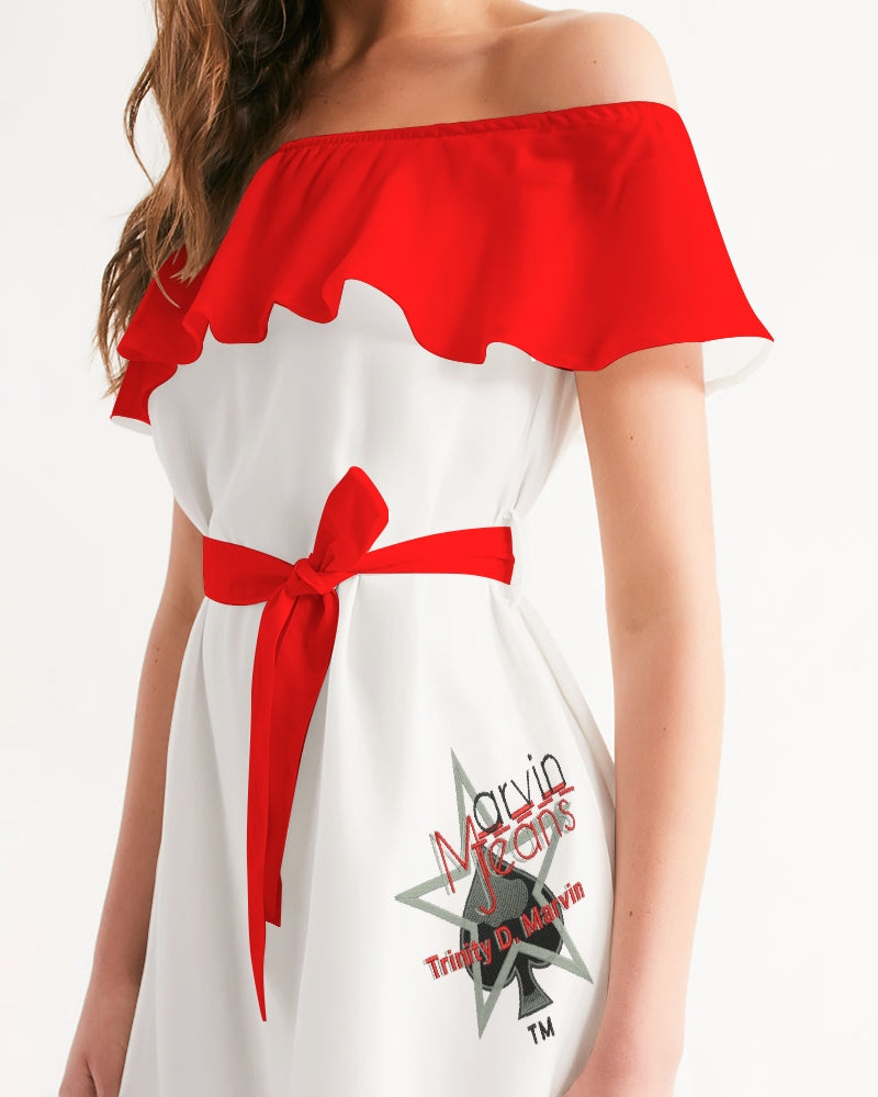 Red and white BY MARVIN JEANS Women's Off-Shoulder Dress