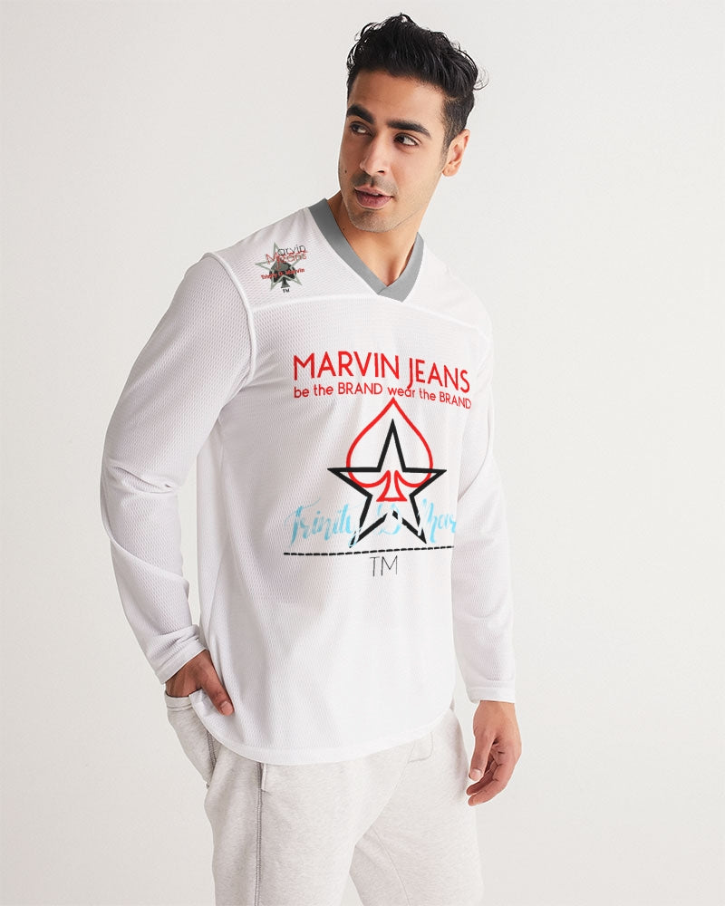 All white Legacy BY MARVIN JEANS Men's Long Sleeve Sports Jersey