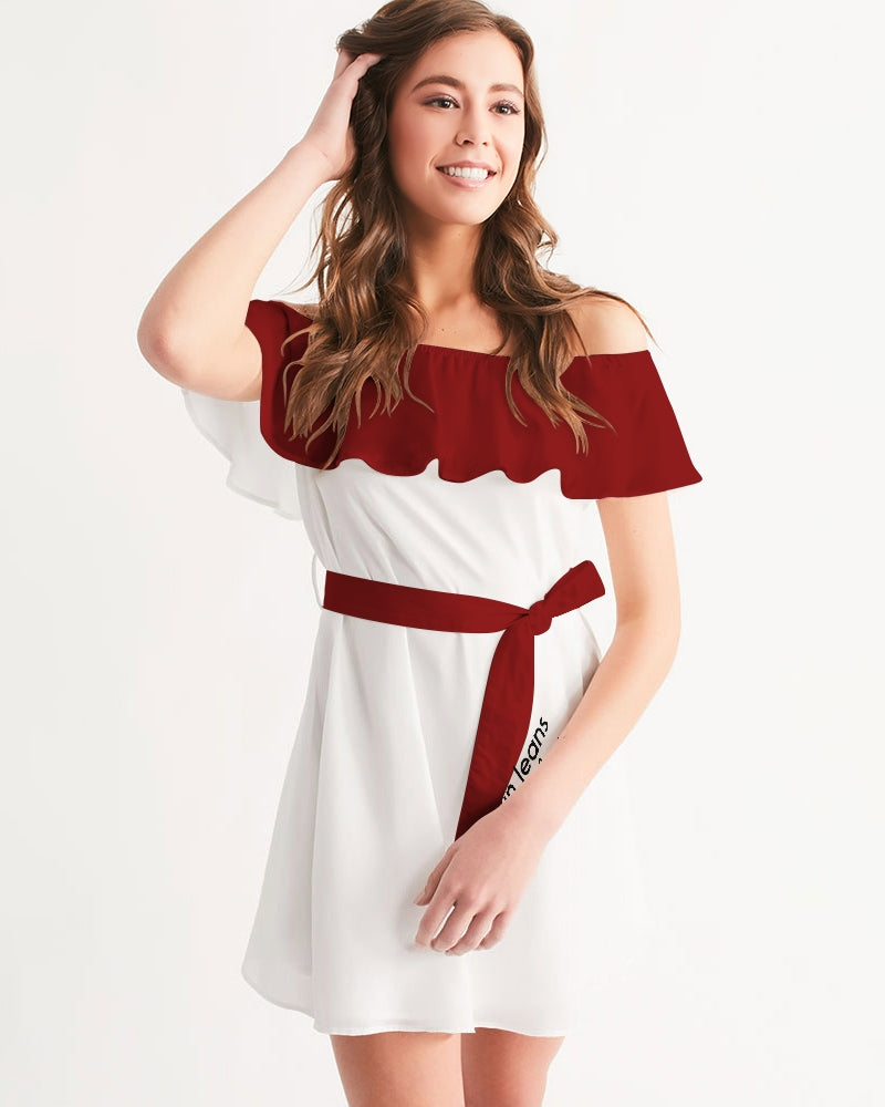 Maroon and white BY MARVIN JEANS Women's Off-Shoulder Dress