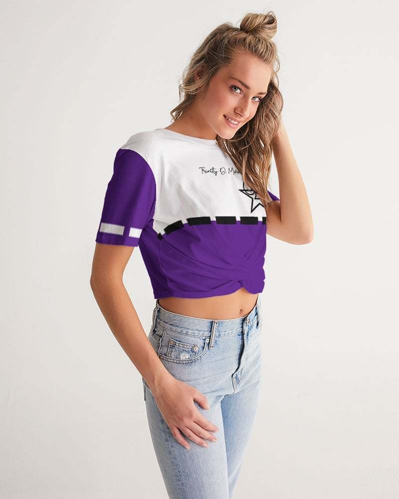 Purple BY MARVIN JEANS Women's Twist-Front Cropped Tee