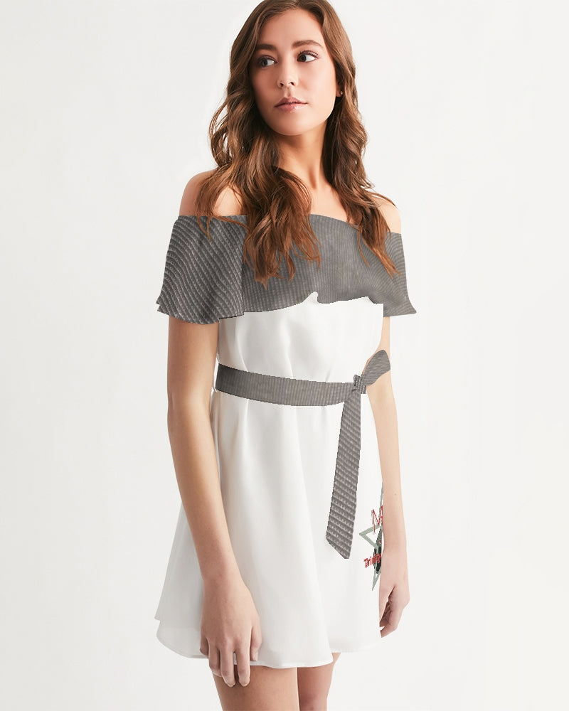 Dark grid by Marvin Jeans and Trinity D Marvin Women's Off-Shoulder Dress