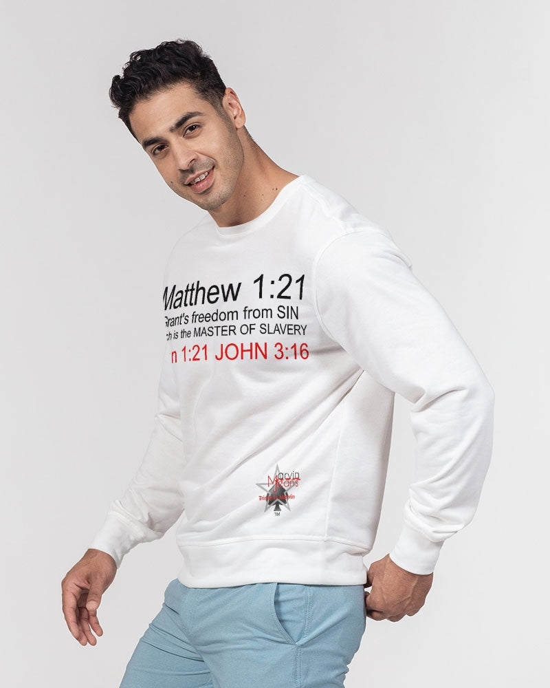 Gospel message freedom from sin BY MARVIN JEANS Men's Classic French Terry Crewneck Pullover