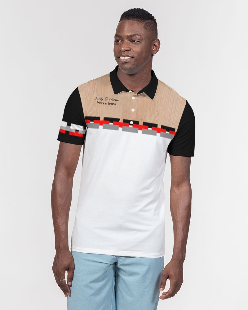 Woodgrain black Men's Slim Fit Short Sleeve Polo