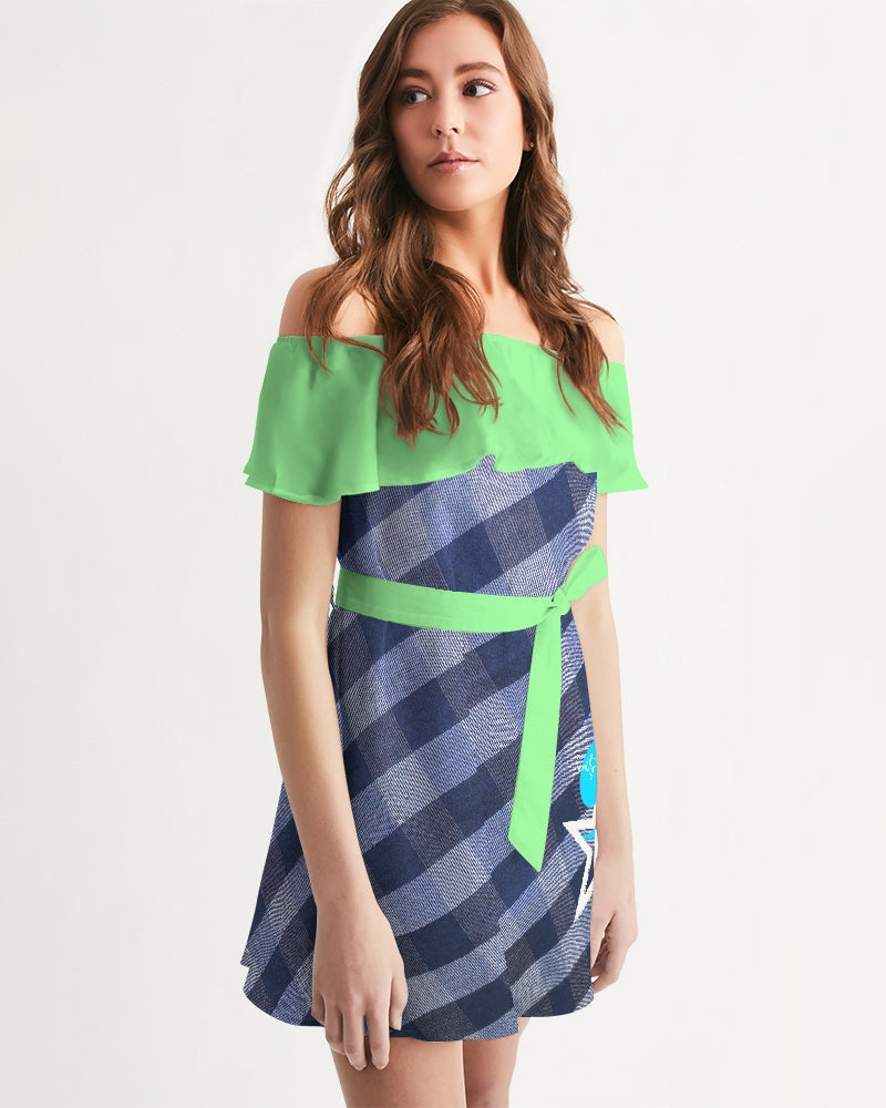 Blue stripes by Marvin Jeans and Trinity D Marvin Women's Off-Shoulder Dress