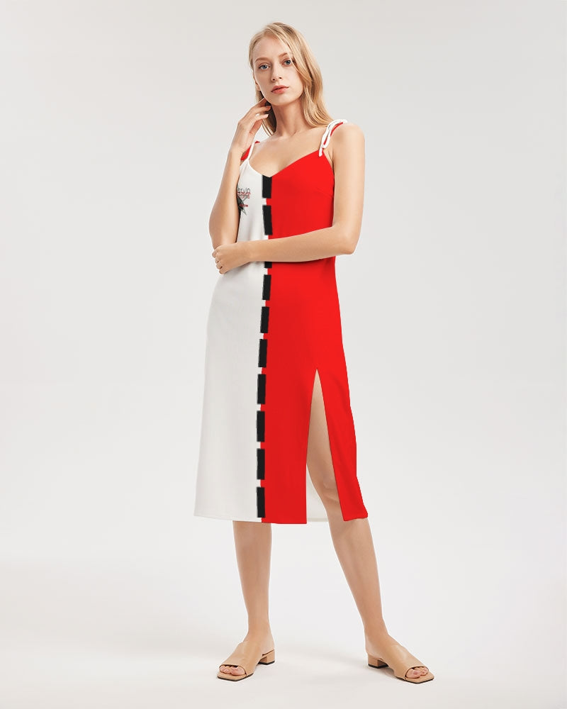 Red half white BY MARVIN JEANS Women's Tie Strap Split Dress