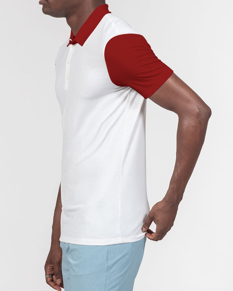 Maroon and white BY MARVIN JEANS Men's Slim Fit Short Sleeve Polo