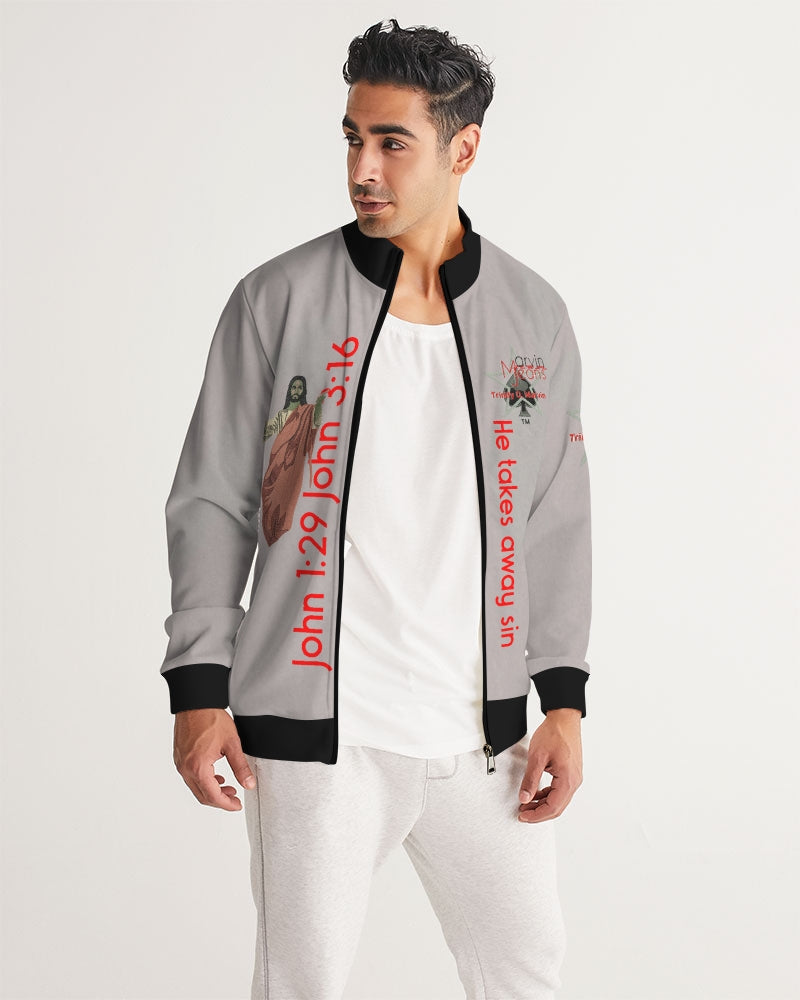 Light grey John 3:16 by Marvin Jeans and Trinity D Marvin Men's Track Jacket