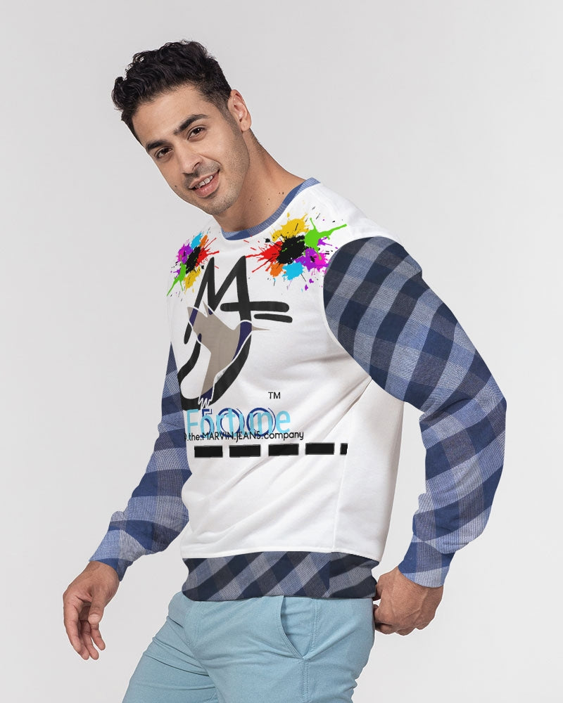 Double splash blue stripes by Marvin Jeans and Trinity D Marvin Men's Classic French Terry Crewneck Pullover