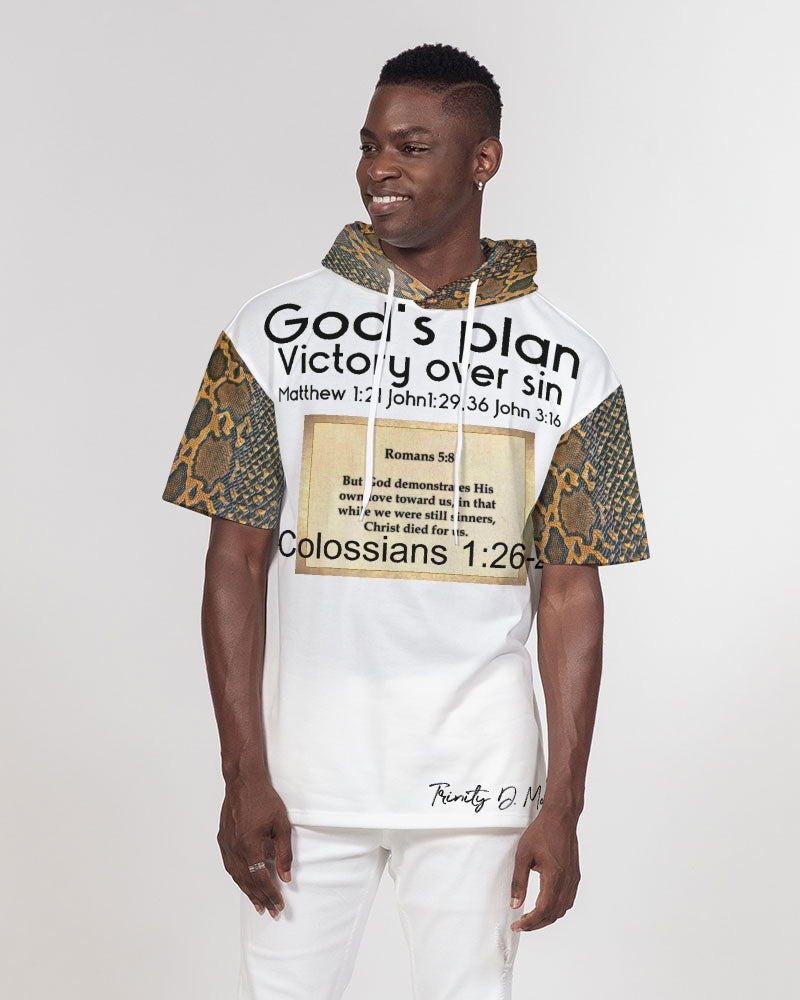 Calf print Gospel message Romans 5:8 Men's Premium Heavyweight Short Sleeve Hoodie