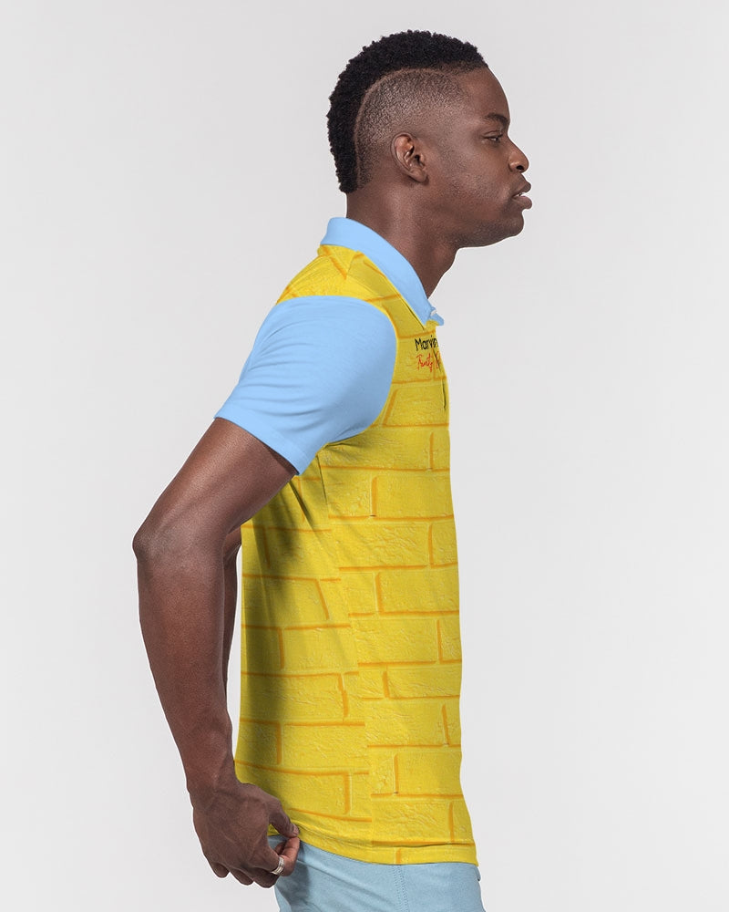 Brick city Yellow baby blue Marvin Jeans and Trinity D Marvin Men's Slim Fit Short Sleeve Polo