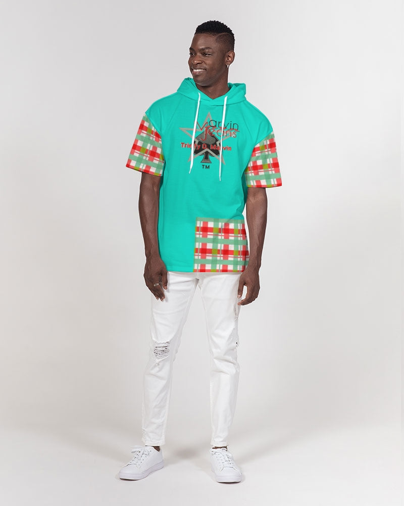 Color grid dark mint by Marvin Jeans and Trinity D Marvin Men's Premium Heavyweight Short Sleeve Hoodie