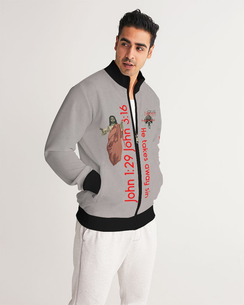 Light grey John 3:16 by Marvin Jeans and Trinity D Marvin Men's Track Jacket