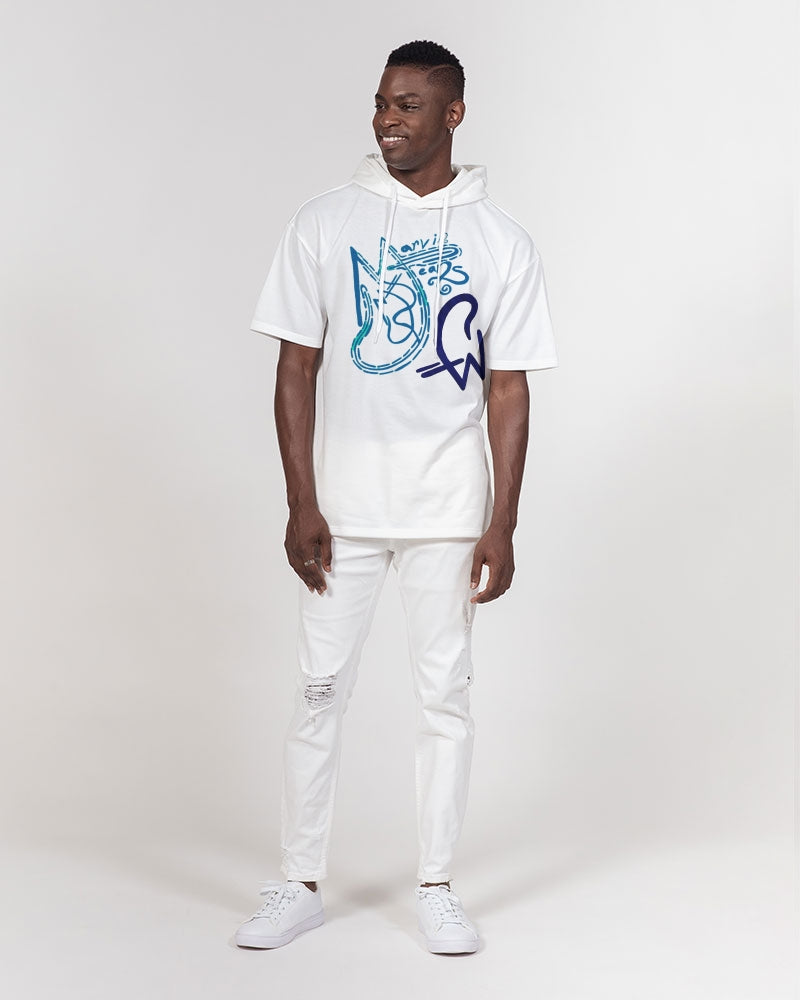 Two logo's all white by Marvin Jeans and Trinity D Marvin Men's Premium Heavyweight Short Sleeve Hoodie
