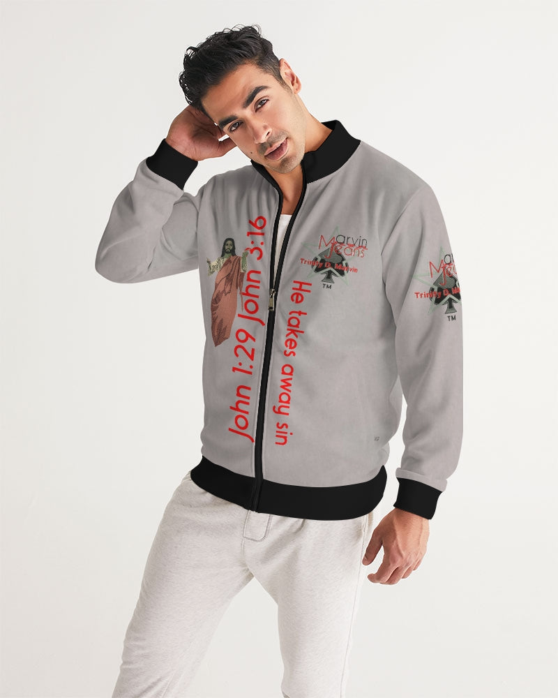 Light grey John 3:16 by Marvin Jeans and Trinity D Marvin Men's Track Jacket