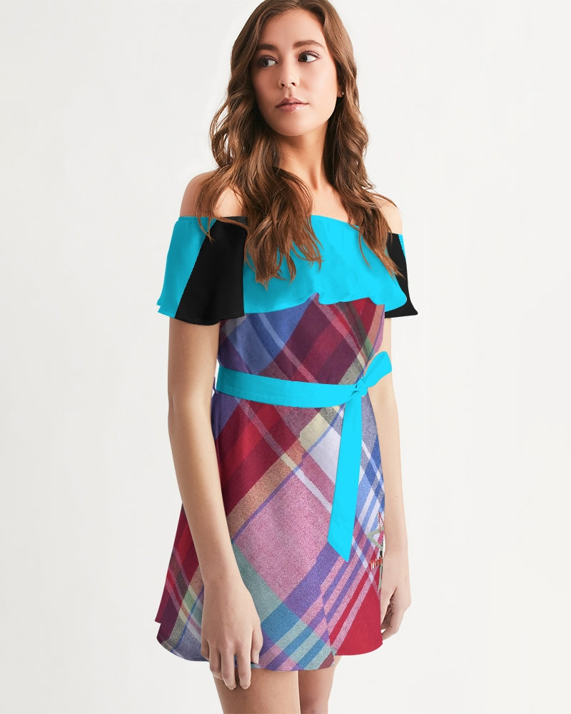 Glory plaids by Marvin Jeans and Trinity D Marvin Women's Off-Shoulder Dress