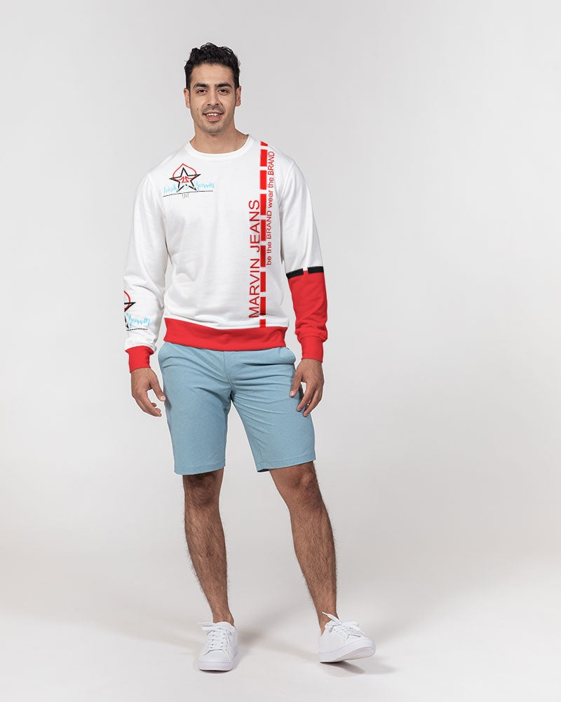 Red and white BY MARVIN JEANS Men's Classic French Terry Crewneck Pullover