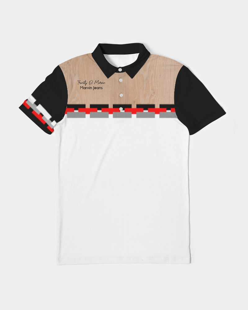 Woodgrain black Men's Slim Fit Short Sleeve Polo