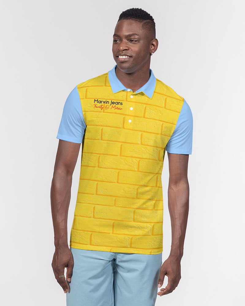 Brick city Yellow baby blue Marvin Jeans and Trinity D Marvin Men's Slim Fit Short Sleeve Polo