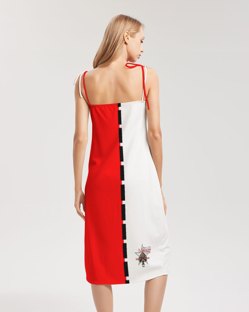 Red half white BY MARVIN JEANS Women's Tie Strap Split Dress