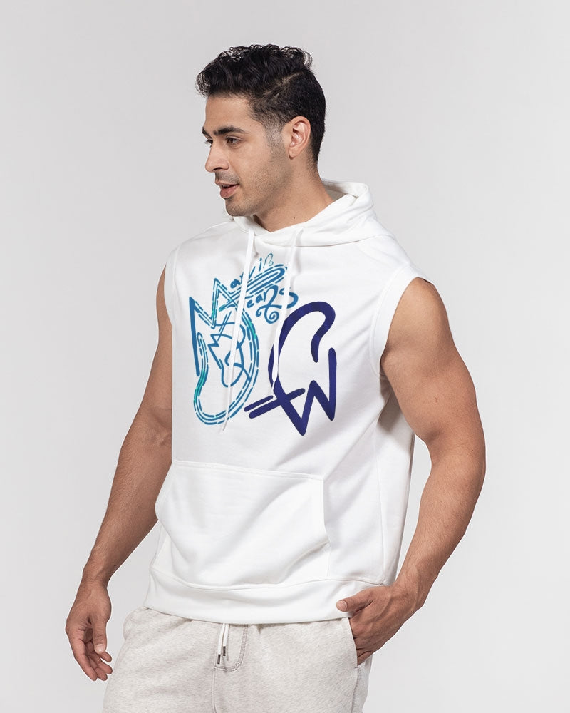Two logo's all white by Marvin Jeans and Trinity D Marvin Men's Premium Heavyweight Sleeveless Hoodie