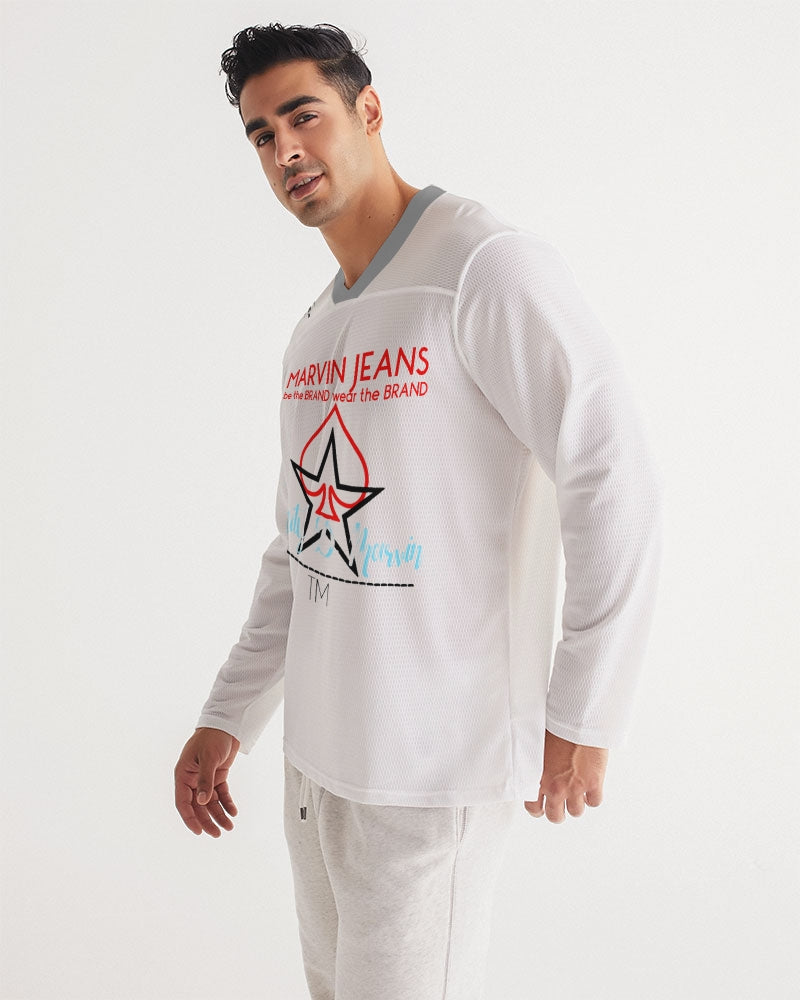 All white Legacy BY MARVIN JEANS Men's Long Sleeve Sports Jersey