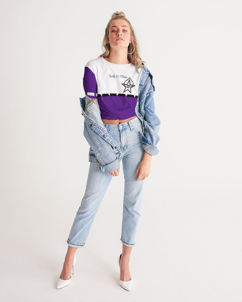 Purple BY MARVIN JEANS Women's Twist-Front Cropped Tee