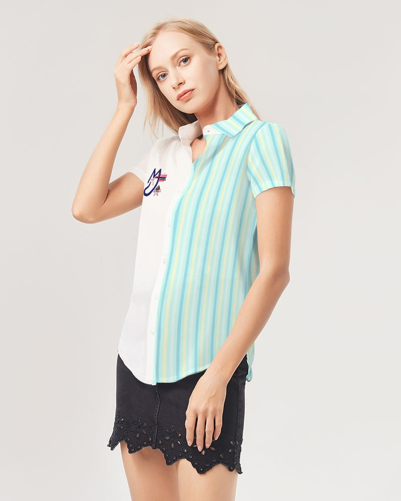 Pin stripes by Marvin Jeans and Trinity D Marvin Women's Short Sleeve Button Up