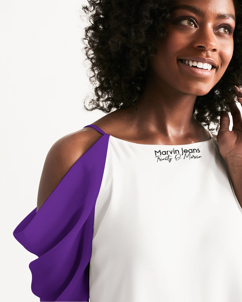 Purple BY MARVIN JEANS Women's Open Shoulder A-Line Dress