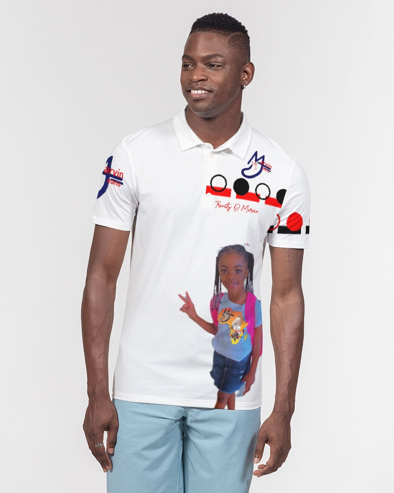 All White T.D.M by Marvin Jeans and Trinity D Marvin Men's Slim Fit Short Sleeve Polo