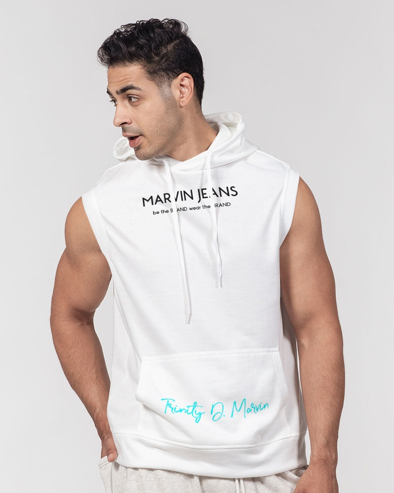 All white BY MARVIN JEANS Men's Premium Heavyweight Sleeveless Hoodie