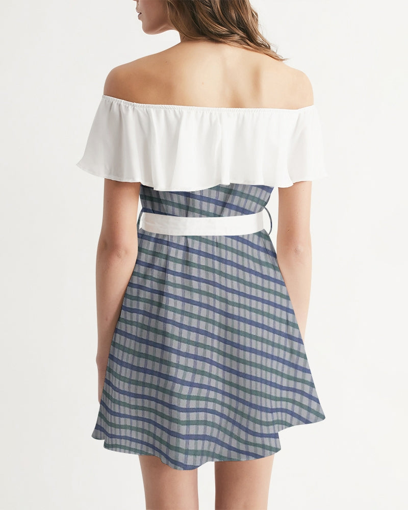 Grid mix by Trinity D. Marvin and Marvin Jeans Women's Off-Shoulder Dress