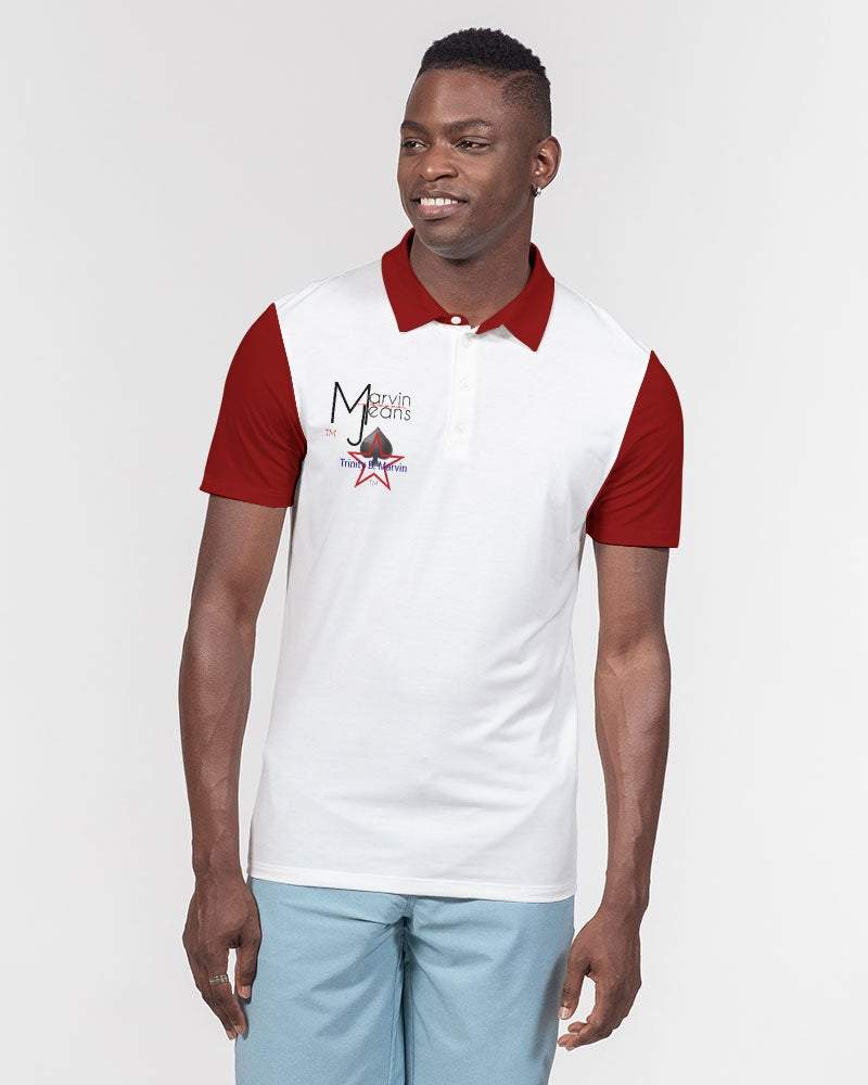 Maroon and white BY MARVIN JEANS Men's Slim Fit Short Sleeve Polo