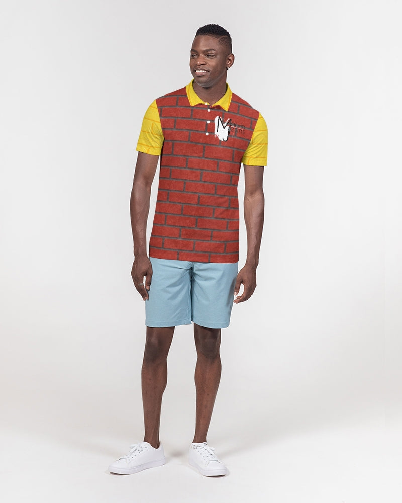 Brick city Red Yellow by Marvin Jeans and Trinity D Marvin Men's Slim Fit Short Sleeve Polo