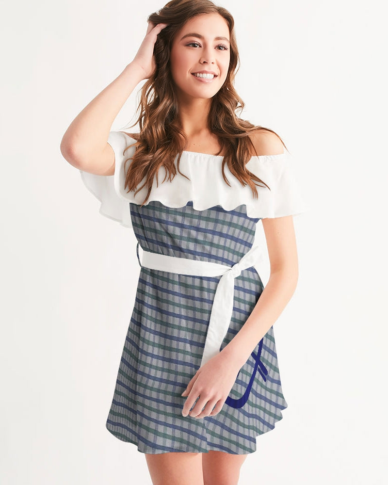 Grid mix by Trinity D. Marvin and Marvin Jeans Women's Off-Shoulder Dress