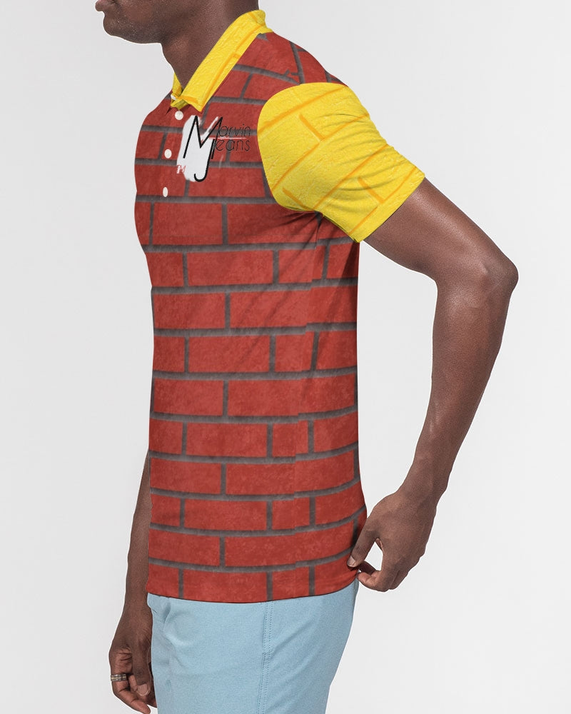 Brick city Red Yellow by Marvin Jeans and Trinity D Marvin Men's Slim Fit Short Sleeve Polo