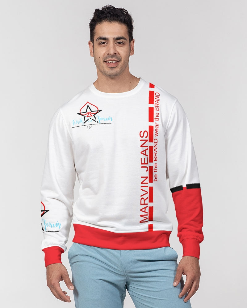 Red and white BY MARVIN JEANS Men's Classic French Terry Crewneck Pullover