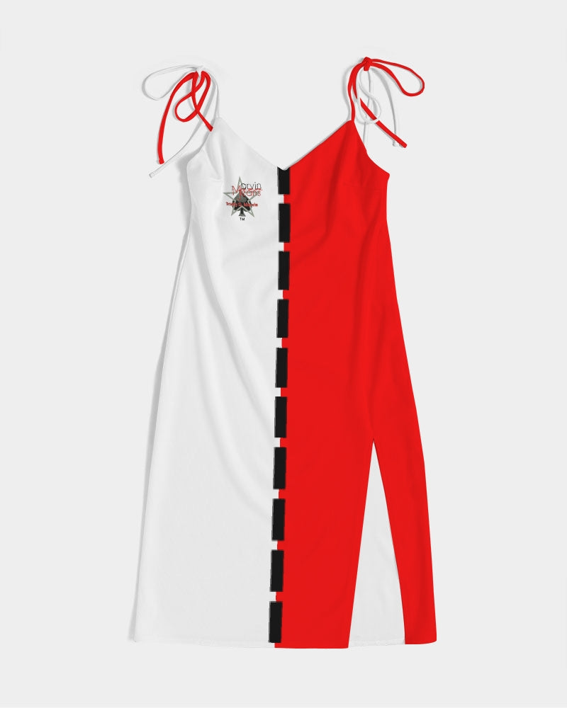 Red half white BY MARVIN JEANS Women's Tie Strap Split Dress