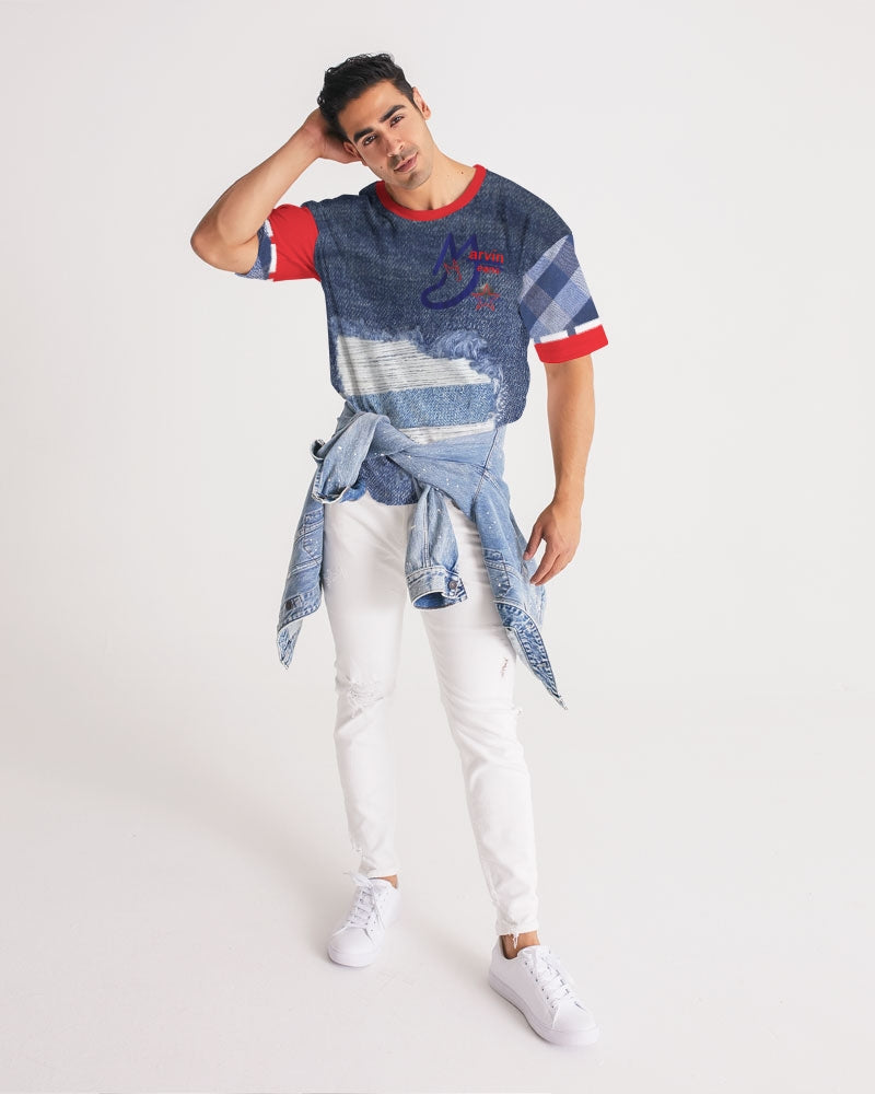 Denim red blue stripes by Marvin Jeans and Trinity D Marvin Men's Premium Heavyweight Tee