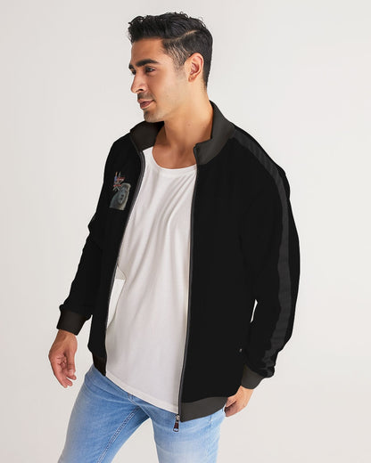Black Men's All-Over Print Stripe Sleeve Track Jacket