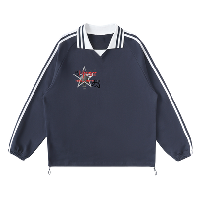 Contrast Striped Lapel Collar Sweatshirt